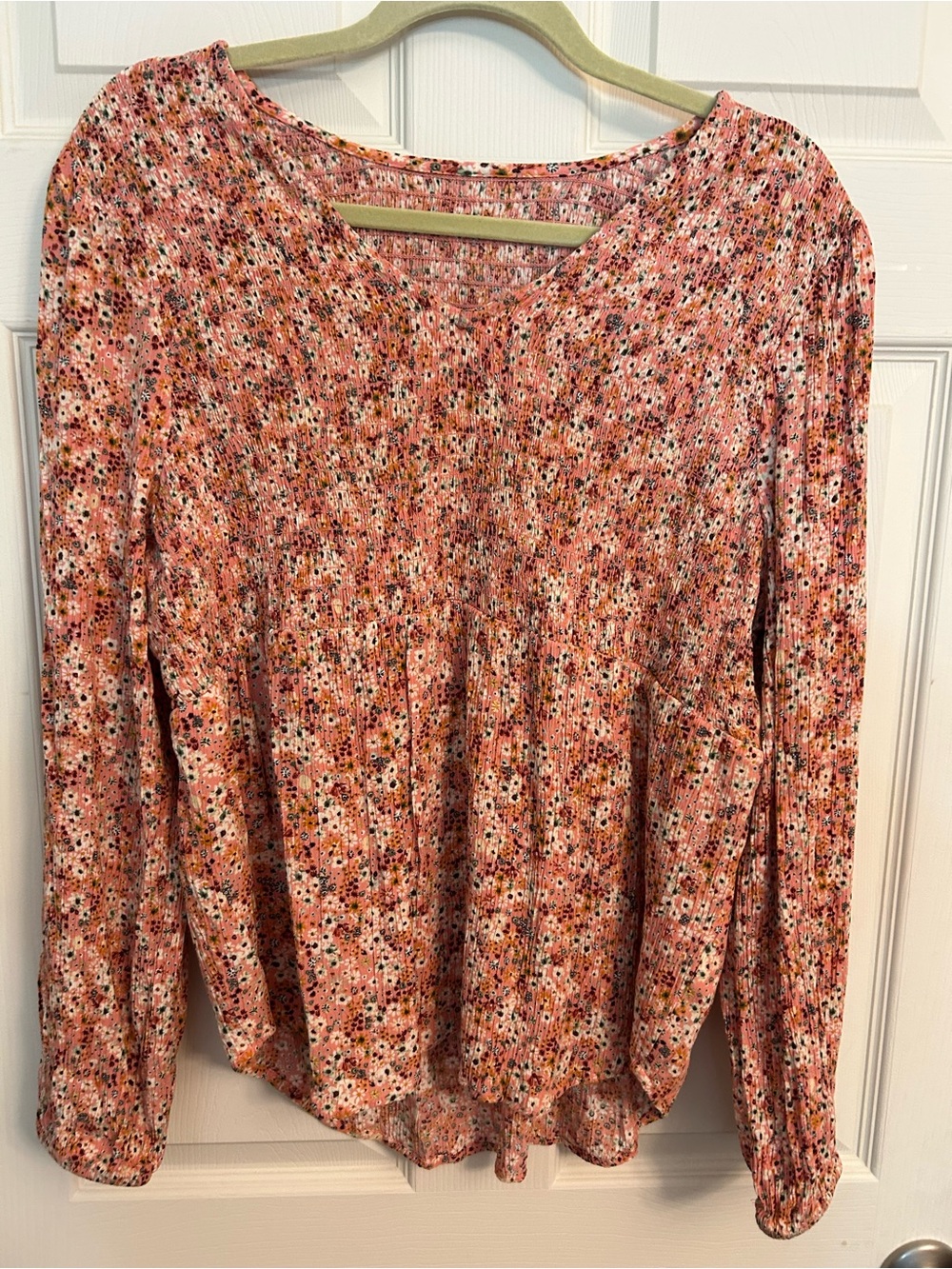 Source Unknown Pink Floral Peplum-Style Long Sleeve Tunic